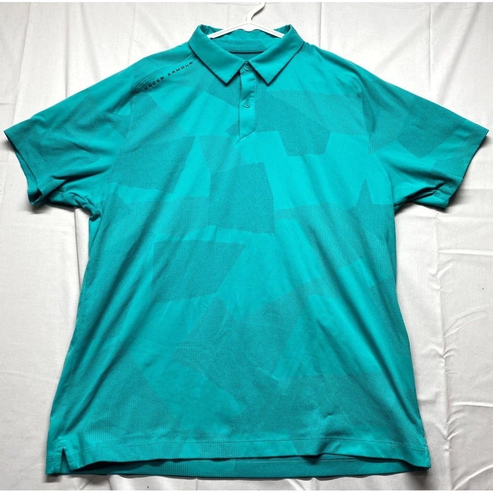 Under Armour Golf TW Tiger Dri Fit Camo Jacquard Polo Shirt Mens XL Teal Green